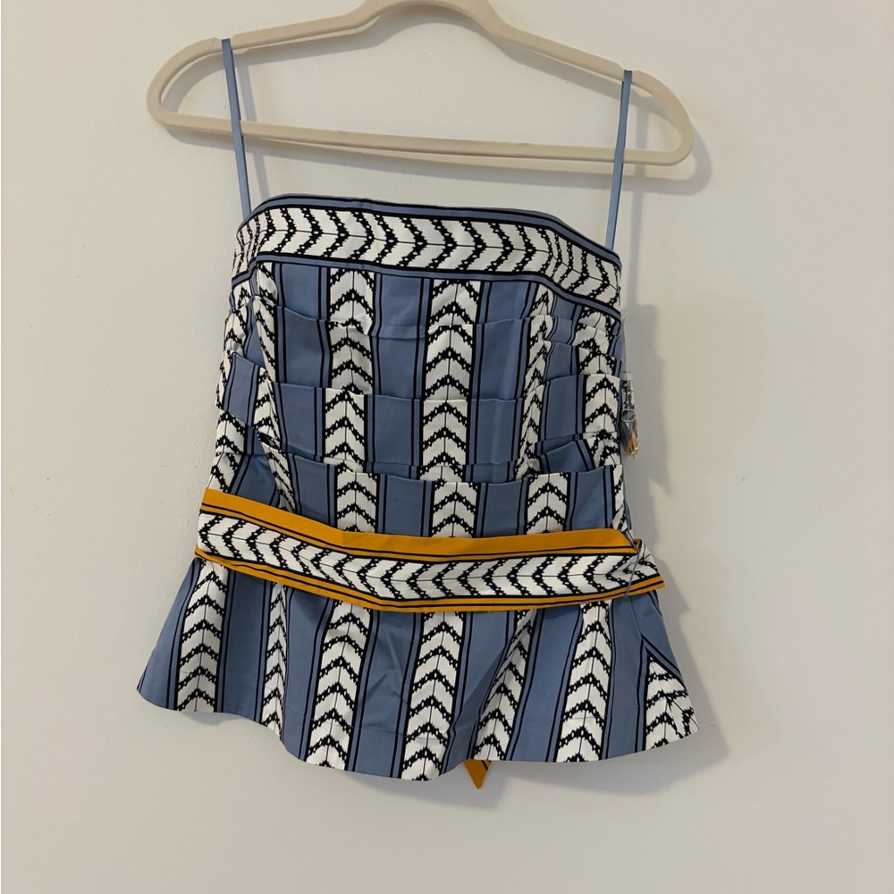 White House Black Market Blue and Black Strapless Top